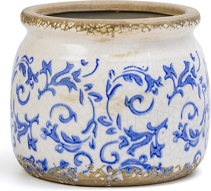 Dosayes Flower Pot,Vintage Ceramic Pot for Planter with Drainage Holes, 6.29 inch Ice Crack Glazed Indoor Planters Pot for Indoor,Tuscan Home Decor,Gardening Gifts,Blue and White (Tropical)