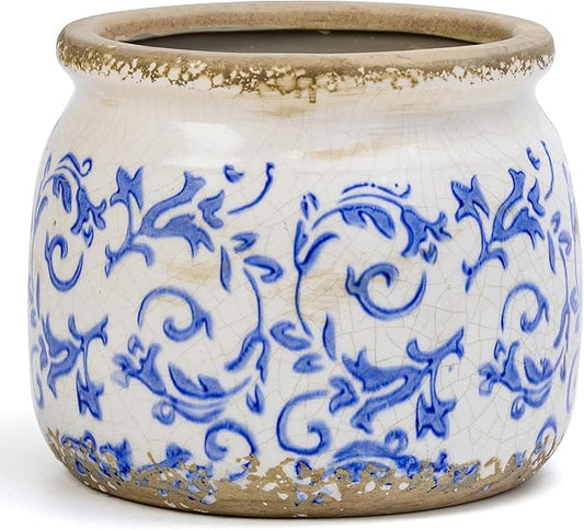 Dosayes Flower Pot,Vintage Ceramic Pot for Planter with Drainage Holes, 6.29 inch Ice Crack Glazed Indoor Planters Pot for Indoor,Tuscan Home Decor,Gardening Gifts,Blue and White (Tropical)