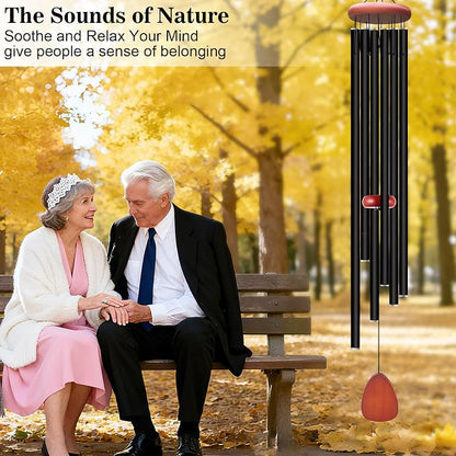 WENANA Large Wind Chimes for Outside Deep Tone, Soothing Melodic Memorial Sympathy Wind Chime, Suitable Outdoor Garden Decor, Gift for Mom Women Neighbors (Black Wind Chime -56 in)