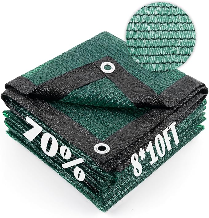 Cool Area 70% Sun Shade Cloth Mesh Tarp with Grommets for Plant Cover 8x10ft Patio Canopy Garden Pergola Greenhouse Car Barn Kennel Dark Green