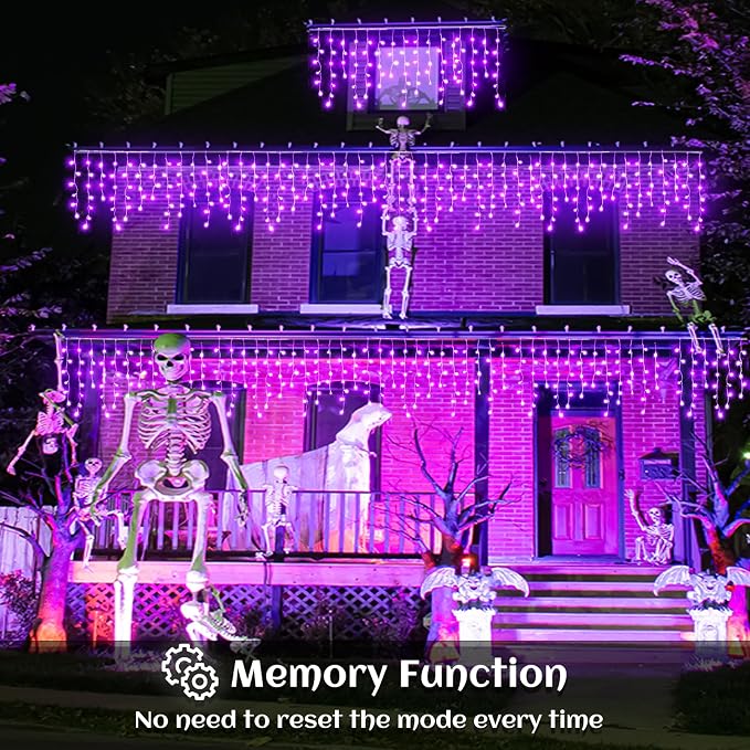 66ft Purple Christmas Lights Outdoor Indoor, 640 LED Icicle Lights for Outside Twinkle Christmas Lights with 120 Drops Clear Wire Timer 8 Modes for House Party Tree Yard Patio Eaves Holiday Decoration