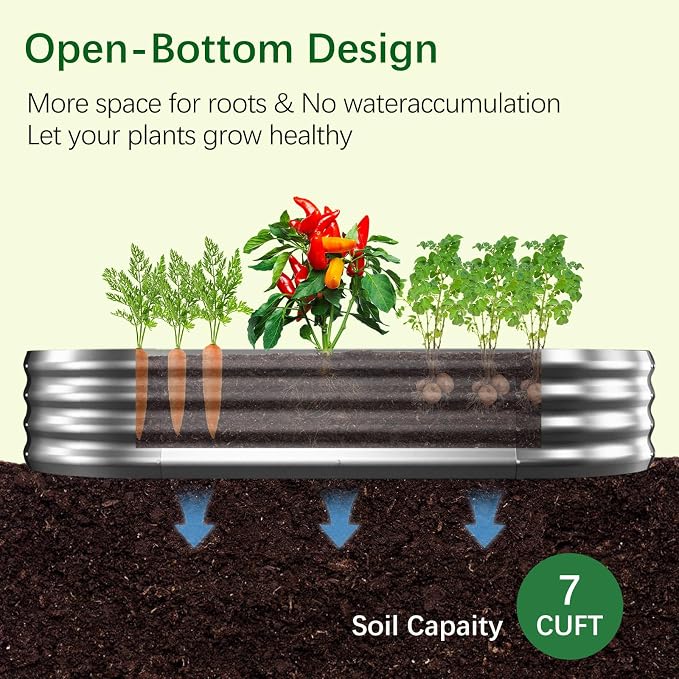 Galvanized Garden Bed kit for Vegetables/Herbs/Flowers (4X2X1)