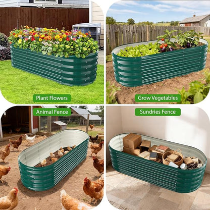 17" Tall Oval-Shaped / Elliptic Metal Raised Garden Bed Outdoor Dark Green | 60X24X17 Inch,1.5 FT Tall,0.8MM Thick Galvanized Metal Painted,for Variety of Flowers,Herbs,Vegetables.with Gloves,Tool free