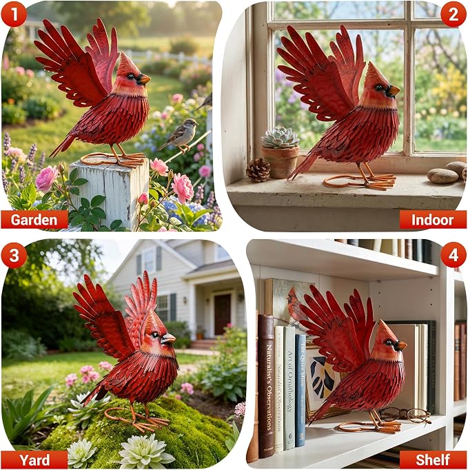 Nacome Cardinal Garden Decor Metal Yard: Art Outdoor Sculptures & Statues Large Red Bird Ornaments for Patio Balcony Front Backyard - Valentines Day Gifts for Her Wife Women Mom Grandma Birthday