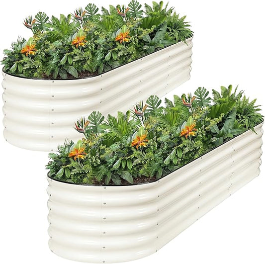 1MORE Galvanized Raised Garden Bed- Planter Garden Boxes Outdoor, Raised Beds for Gardening,Metal Garden Bed Kit for Vegetables Flower, Planter Raised Beds.8x2x1.4ft White-2pcs