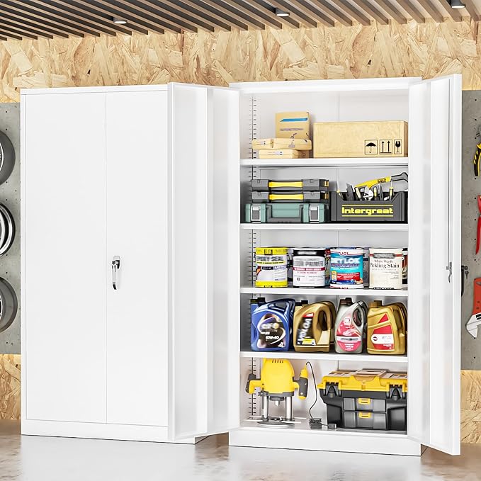 INTERGREAT White Metal Storage Cabinet, 72" Locking Steel Cabinets with 2 Door and 4 Adjustable Shelves, Tall Metal Cabinet for Home Office, Garage, Warehouse