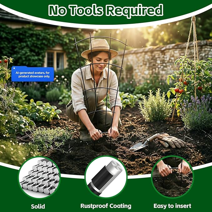 Thealyn 4 Pack 43" Metal Plant Trellis for Pots & Garden Beds, Rustproof Support for Indoor Outdoor Climbing Plants, Vines, Flowers, Fan Shaped, Black