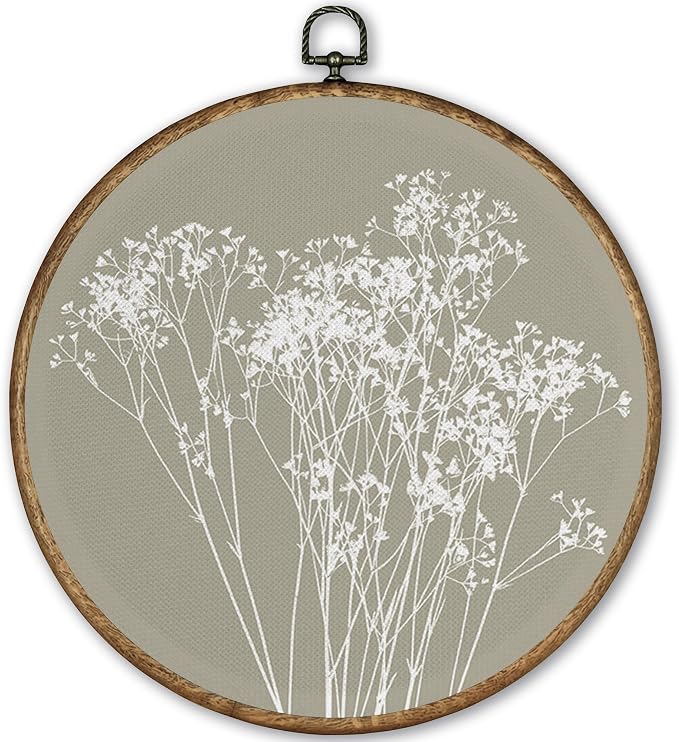 TLESKE Boho Green Vintage Botanical Round Wall Art Decor Framed 10x10, Wildflower Floral Canvas Wall Art Prints Artwork, Rustic Wall Hanging Room Door Decor Decorations for Living Room Bedroom