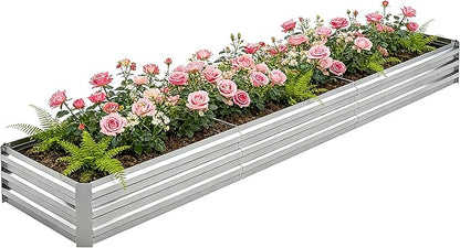 10x2x1FT Galvanized Raised Garden Bed, Metal Planter,Silver,1 Pack | Thick Galvanized Steel, Easy Assembly,Outdoor Patio,Open Bottom,Smooth Surface,Planter Kit for Vegetables, Herbs, Flowers