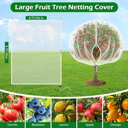 8'x8' Fruit Tree Netting Cover with Zipper and Drawstring | Ultra-Fine Mesh Garden Plant Insect Pest Net Barrier to Prevent Squirrel Bird Deer Cicadas Bag for Blueberry Tomato-1Pcs