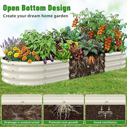 Oval Raised Garden Bed, 6 x 2 x 1FT, Galvanized Steel Planter Box with Wave-Shaped Metal Panels Painted for Outdoor Flower,Tree,Herb & Vegetable Garden (White, 72X24X12 inches)