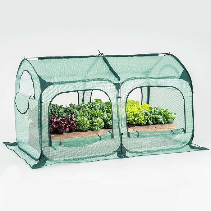 Pop up Greenhouse Tent Cover Tunnel Plant House,Large Gardening Flower Sunshine Room with Mesh Windows,Backyard PE Cover for Cold Frost Protector with Stakes and Rope Guys