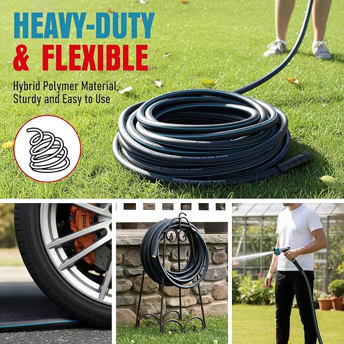 Heavy Duty Garden Hose 100ft, NON-EXPANDABLE Flexible Water Hose, Kink Resistant Lightweight Hybrid Hose, Leakproof Hose Male to Female Fittings