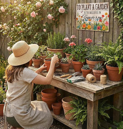 Bestylez Gardening Gifts Vintage Gardening Sign To Plant A Garden is To Believe Tomorrow Tin Sign for Home Garden Greenhouse Living Room Bedroom Outdoor Yard Backyard Decor 8X12 Inch (3366)