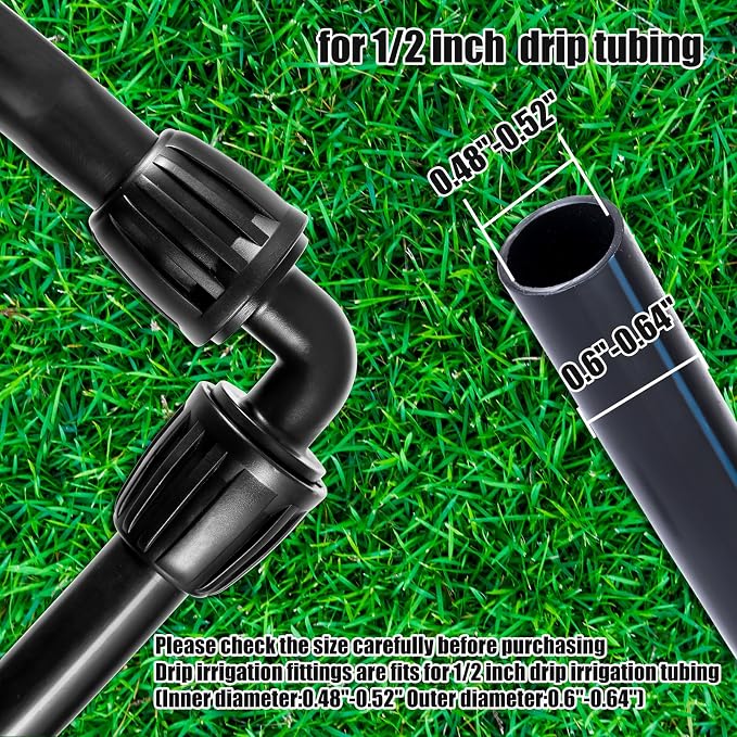 12pc 1/2“ Drip Irrigation Elbow Fittings,ANTI DROP Lock Barbed Elbow For (1/2" ID x0.6-0.63" OD) 90 Degree Elbow Connectors Drip Tubing Irrigation Fittings (12pc 1/2 inch Irrigation Elbow Fittings)