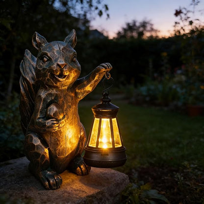Garden Statues Squirrel Solar Figurine Decor Outdoor Waterproof Lights , Yard Decorations Outdoor, Garden Decor Unique Birthday Housewarming Gifts for Mom (Squirrel 2)