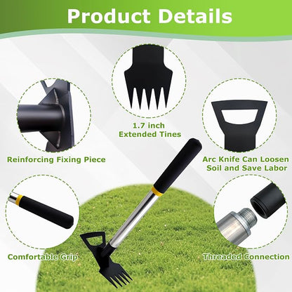 Weed Puller Tool, 2 in 1 Weeding Tools, Weed Pulling Tool, 15.7" Short Handle Weed Remover Tool, 5-Tine Garden Weed Rake, Gardening Hand Tools for Weeding in Flower Beds, Courtyards & Narrow Gaps