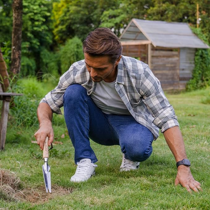 Berry&Bird Garden Hand Weeding Trowel, 5-in-1 Stainless Steel Weeder Puller | 13.2'' Garden Weeding Tool with Wooden Handle, Weed Puller & Digging Knife for Weeder Removal Planting Transplanting Cutting