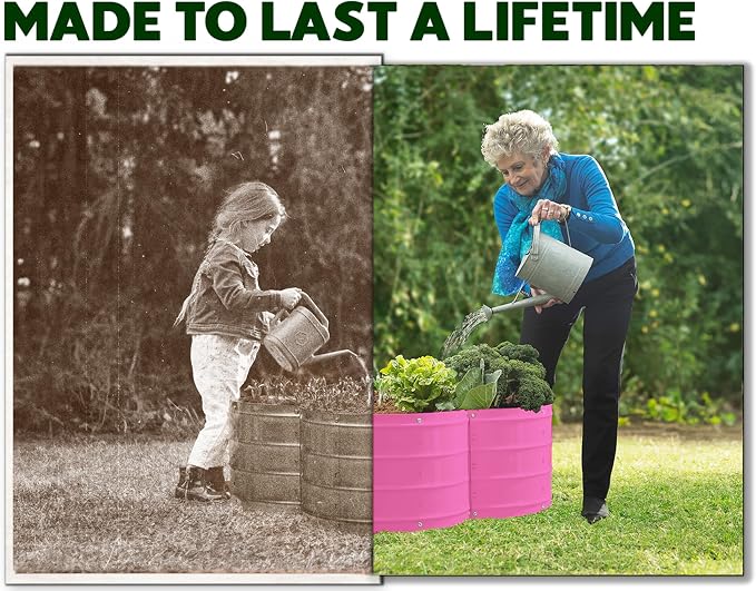 Plant & Plot Galvanized Raised Garden Beds Outdoor // 3×3×1 ft Planter Raised Beds for Gardening, Vegetables, Flowers // Large Metal Garden Box (Pink) // Patented Tool-Free Design