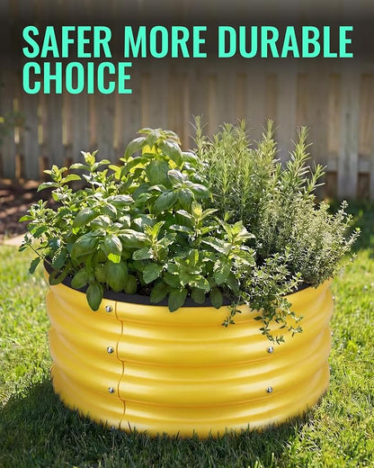 ZXZYHFTY Raised Garden Bed, 0.6 mm Galvanized Steel Round Planter Box with Open Bottom, Metal Raised Garden Bed for Vegetables Flowers Herbs Mailbox Planter Accent, 2 x 2 x 1 FT, 2 Pack Yellow