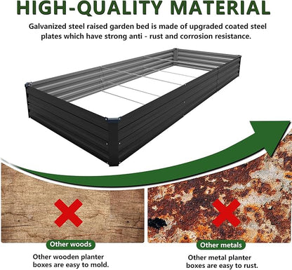 2PCS 12x4x1ft Galvanized Raised Garden Bed Kit,Gardening Planter Box | Outdoor Elevated Metal Planter Box For Vegetables, Flowers, Herbs, Anti-Rust Galvanized Steel, Open Drainage, Sturdy (Black)