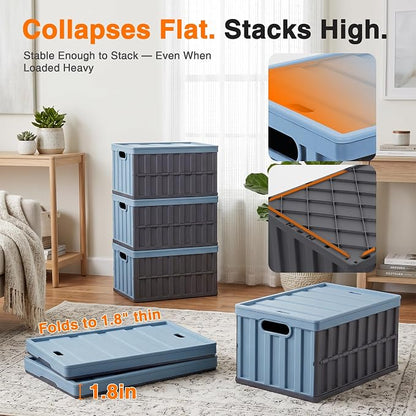 Citylife 64L Collapsible Storage Bins with Lids Plastic Storage Containers for Organizing Stackable Storage Box Large Heavy Duty Utility Crates, 2 Packs