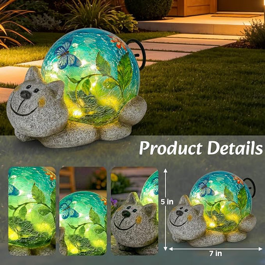 Solar Garden Statues Outdoor Decor - Cat Outdoor Statues with Solar Lights Resin Cat Sculptures for Yard Art Lawn Ornaments, Valentines Day Gifts, Housewarming Garden Gifts