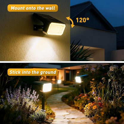 Solar Spot Lights Outdoor, 12 Pack Solar Landscape Lights with 100 LEDs Each, 4 Lighting Modes, IP65 Waterproof, 2-in-1 Adjustable Solar Spotlights for Yard Garden Pathway Driveway(Warm White)