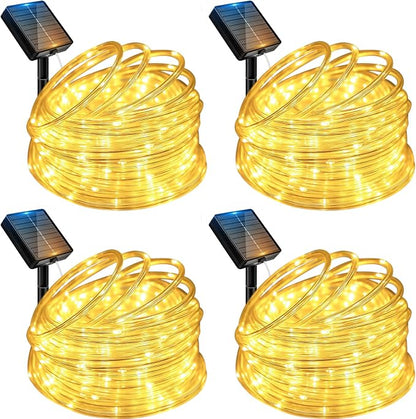 btfarm 4 Pack Solar Rope Lights, 120LED 46FT Solar String Lights Outdoor Waterproof, 8 Lighting Modes Solar Powered Strip Tube for Outside Garden Tree Christmas Yard Patio Wedding Decor, Warm White
