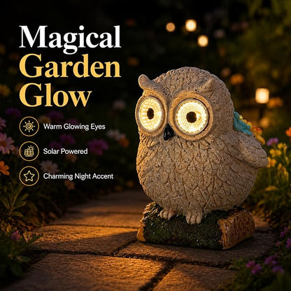 mocosa Solar Garden Statues Owl and LED Lights Birthday Gifts for Women Mom Grandma Solar Outdoor Cat Decor for Outside,Outdoor Solar Lights for Yard, Garden and Patio, Unique Gift for Women