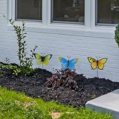 3 Pack Butterfly Garden Stakes Decor, 17" H Metal Butterflies Stakes Yard Art Ornaments for Indoor Outdoor Lawn Porch Pathway Patio Plant Pot Flower Bed Decor