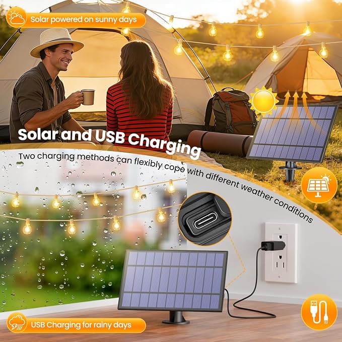 Mlambert 50FT(25FTx2) Solar Powered String Lights Outdoor, Waterproof Patio Light String with 20+2 Shatterproof LED G40 Bulbs for Backyard Garden-White