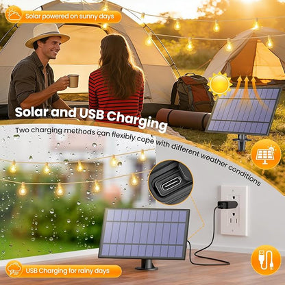 Mlambert 50FT(25FTx2) Solar Powered String Lights Outdoor, Waterproof Patio Light String with 20+2 Shatterproof LED G40 Bulbs for Backyard Garden-White