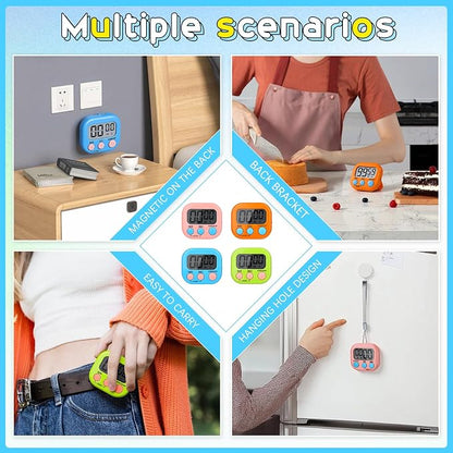 Mwellewm 24 Pcs Digital Timers for Classroom Kitchen Timers for Cooking Small Magnetic Stopwatch 6 Colors Mini Countdown Timer Loud Alarm Stop for Study Work Baking Sports Games Office Timer Clock