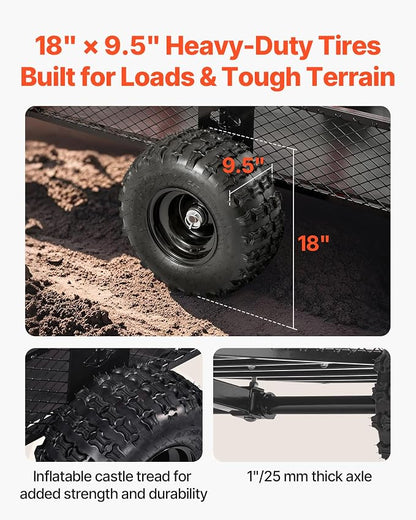 VEVOR 28 Cu.Ft 1800Lbs Steel ATV UTV Trailer Tow Behind Dump Cart, Heavy Duty Pull Behind Utility Dump Trailer for Lawn Mower Trailer Tractor Garden Yard with Removable Rear Panel