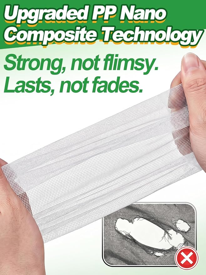 ANPHSIN Strong PP Nanocomposite Mosquito Net Garden Netting - 10 x 33ft Bird Insect Pest Mesh Barrier Screen for Patio, Balcony, Porch, Outdoor Raised Beds Protection (White)