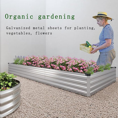 2PCS 8x2x1ft Galvanized Raised Garden Bed Kit,Gardening Planter Box | Outdoor Elevated Metal Planter Box For Vegetables, Flowers, Herbs, Anti-Rust Galvanized Steel, Open Drainage, Sturdy (Silver)