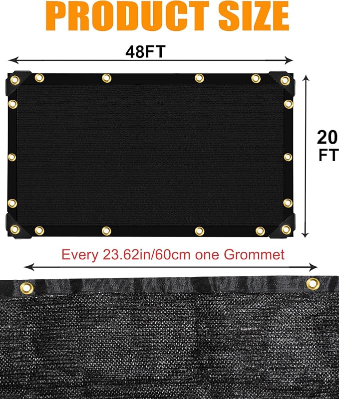 70% Black Sun Shade Cloth 20FT x 48FT, Outdoor Shade Netting with Grommets | UV Sunblock Fabric for Garden, Plants Cover, Greenhouse, Pergola, Patio, Porch & Chicken Coop,Tomatoes