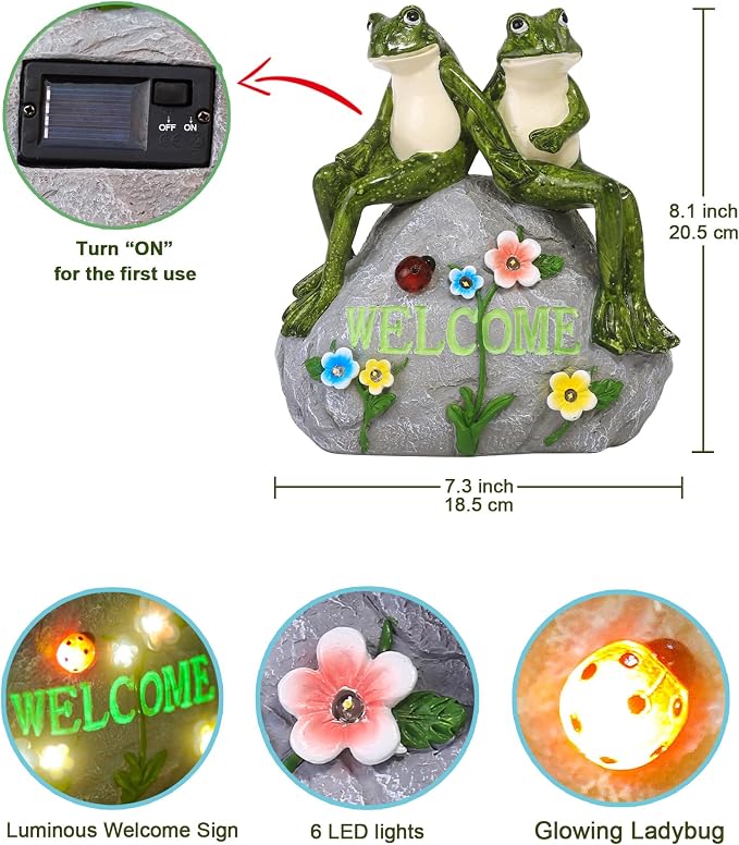 Nacome Solar Garden Outdoor Statues Frog with Succulent and 7 LED Lights - Lawn Decor for Patio, Balcony, Yard Ornament for Mom Grandma Women