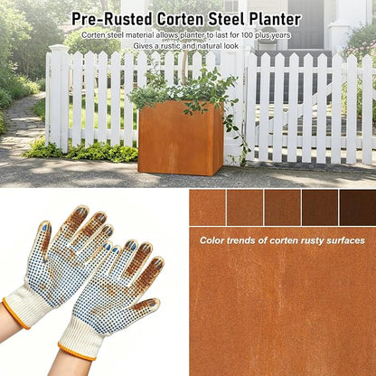 Corten Steel Large Square Planter Box 20"x20"x21", Heavy Duty Planter for Commercial and Residential Use