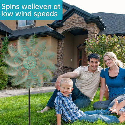 2 Pack Wind Spinners Outdoor Metal Vintage Green, Waterproof Wind Sculptures Garden Pinwheels & Decorative Stakes, Small Windmills for Yard Lawn Patio Outdoor Garden Decor (Type 35)