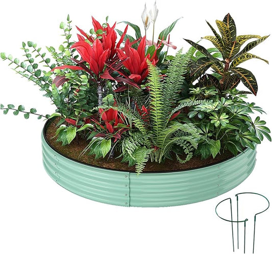 ZFHgarden Galvanized Metal Planter Round Raised Garden Bed Kit for Gardening Outdoor，3x3x1ft Grow Garden Box Raised Flower Bed，Round Galvanized Planter Outdoor Large Metal Fire Pit Ring Green
