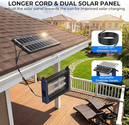 Upgraded Solar Bug Zapper Outdoor with Dual Panels, 4500V Cordless Rechargeable Fly Insect Killer Waterproof Electric Mosquitoes Zapper for Patio Garden Backyard RV Camping Pond
