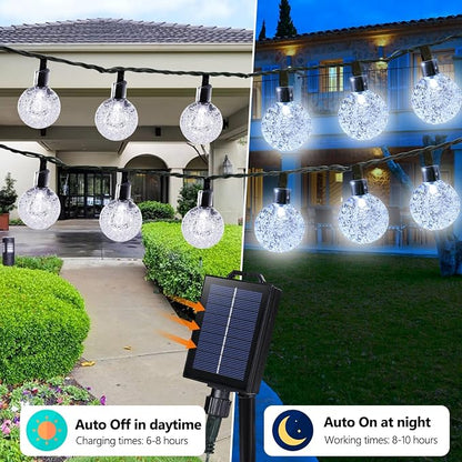 Joomer White Solar String Lights,39FT 60LED Crystal Ball Fairy Lights | 8 Modes Waterproof Outdoor Solar Powered Patio Light for Spring Summer Garden Lawn Gazebo Porch Backyard Tree Decorations