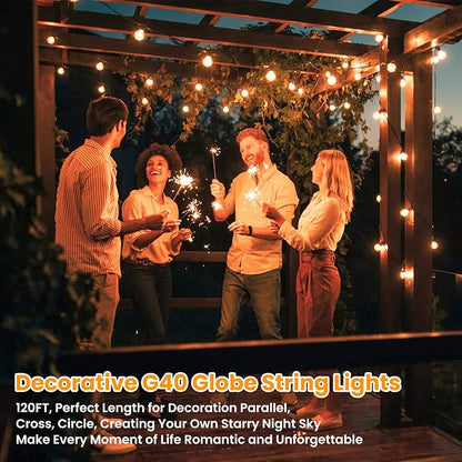 Bosceos 120FT Outdoor G40 LED Globe String Lights Dimmable Waterproof Shatterproof Light Strings with 60 Bulbs Connectable Commercial Hanging Lights for Christmas Patio House Backyard Balcony Party
