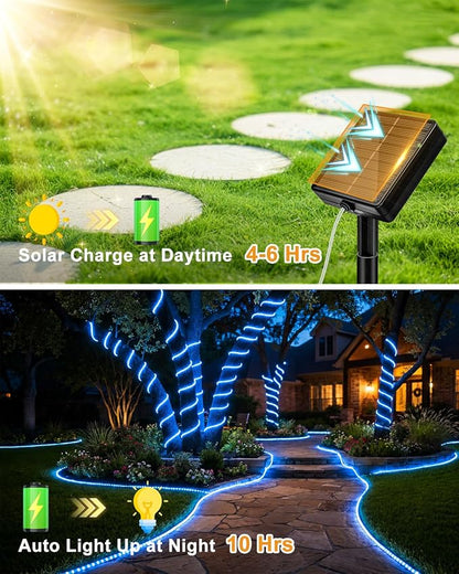 btfarm Solar Rope Lights, 120LED 46FT Solar String Lights Outdoor Waterproof, 8 Lighting Modes Solar Powered Strip Trampoline Light for Outside Garden Tree Christmas Yard Patio Decor, Blue