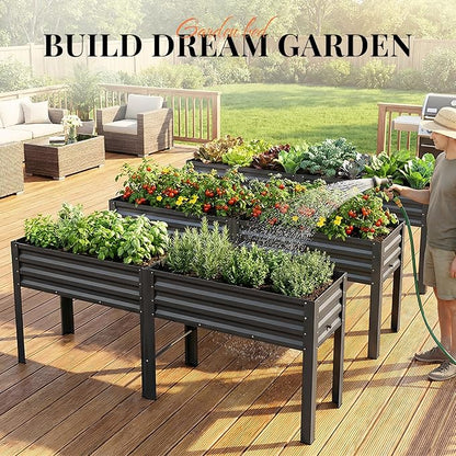 KING BIRD Raised Garden Bed with Legs & Water Storage Tank Galvanized Elevated Planter Box 80×17×31.5 in for Backyard, Patio, Balcony, 500lb Capacity, Dark Grey