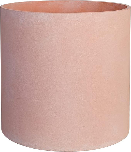 FaithLand 12 Inch Fiberstone Planter - Lightweight Modern Cylinder Plant Pot with Drainage Hole & Plug, Indoor Outdoor Use, Terracotta Color