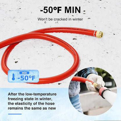 SPECILITE 1" Hot/Cold Garden Water Hose 75ft, -50℉ to 190℉, High Water Flow, Flexible & Lightweight, Heavy Duty Rubber Pipe with 1" to 3/4" Brass Adapters for All-weather Outdoor Industrial Farm, Red