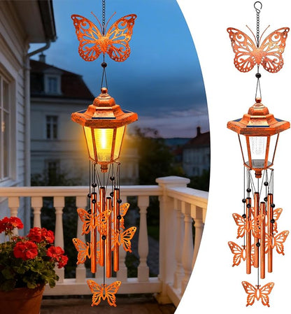 Butterfly Solar Wind Chimes for Outside, Birthday Gifts for Mom Women Grandma Mother's Day Memorial, 34-Inch Windchimes with Wind Spinner, Outdoor Hanging Solar Lights Waterproof Yard Garden Decor